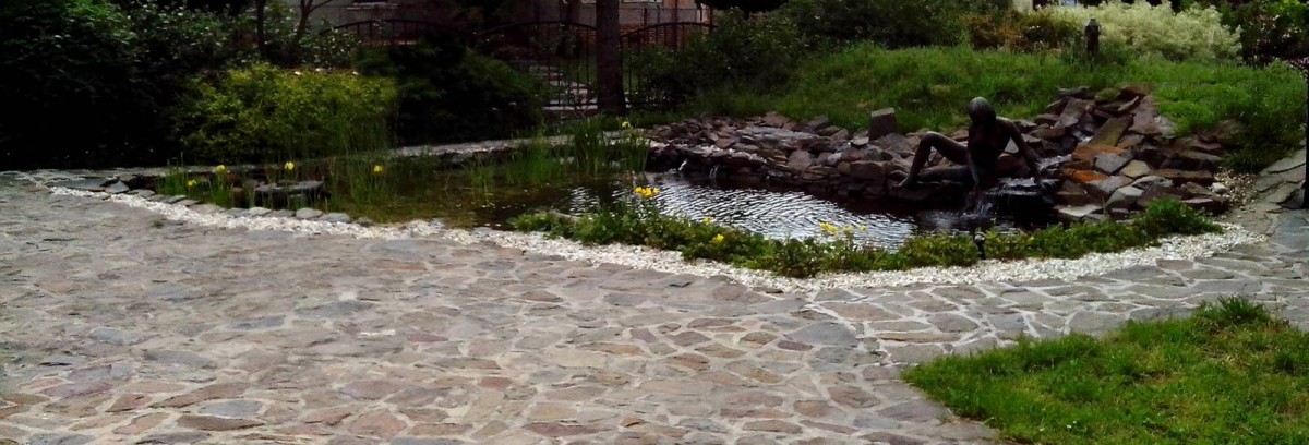 Okrasné zahradní jezírko v Ostravě.